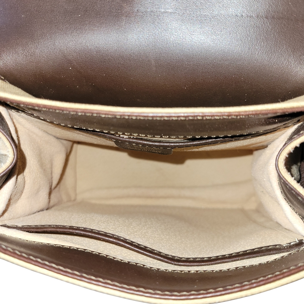 Celine Canvaa Leather Brown Cream Crossbody Bag - Picture 13 of 16